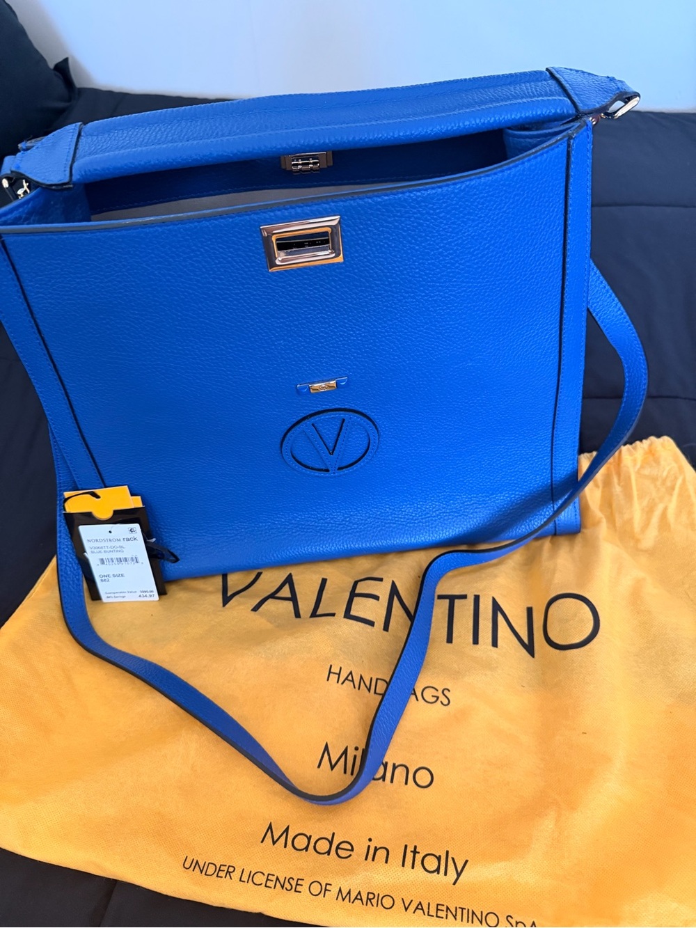 Valentino Electric Blue Leather Shoulder Bag with Gold Hardware